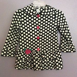 🌺👧🏼 Black & white polka dot polar fleece coat